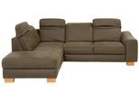 Ecksofa HOME AFFAIRE "Dundee L-Form", grün (olive), B:263cm H:86cm T:219cm, Luxus-Microfaser Lederoptik (100% Polyester), Sofas, Ecksofa, wahlweise mit Kopfteilverstellung und zusätzlich mit Schlaffunktion