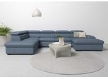 Wohnlandschaft OTTO HOME "Alberto U-Form, B: 350cm, auch in Leder", blau (graublau), B:350cm H:73cm T:228cm, Luxus-Microfaser in Lederoptik (100% Polyester);Microfaser in Antiklederoptik (100% Polyester);Luxus-Microfaser Vintageoptik (100% Polyester);Luxus-Microfaser weich (90%Polyester 10%Polyamid), Sofas, Wohnlandschaft, mit Kopfteilverstellung, wahlweise mit Schlaffunktion