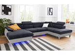 Wohnlandschaft COTTA "Komaris U-Form, B: 320 cm", grau (argent, schwarz), B:320cm, Microfaser PRIMABELLE (100% Polyester);Kunstleder SOFTLUX;Feinstruktur (100% Polyester);Kunstleder SOFTLUX/Struktur (100% Polyester);NaturLEDER, Sofas, Wohnlandschaft, mit Kopfteilverstellung, optional Schlaffunktion, Bettkasten & Licht