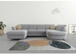 Wohnlandschaft SIT & MORE "Apulia U-Form", grau (hellgrau), B:304cm H:78cm T:192cm, Webstoff (100% Polyester);Struktur weich (90% Polyester, 10% Polyamid);Luxus-Microfaser Euphoria (100% Polyester), Sofas, Wohnlandschaft, wahlweise Schlaffunktion, Bettkasten und Kopf- und Armteilverstellung