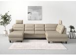 Wohnlandschaft SIT & MORE "Farö U-Form", beige, B:325cm H:90cm T:187cm, Sofas, Wohnlandschaft, inklusive Federkern, wahlweise mit Schlaffunktion und Bettkasten