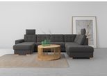 Wohnlandschaft SIT & MORE "Quincy U-Form", grau (dunkelgrau), B:312cm H:82cm T:213cm, Sofas, Wohnlandschaft, wahlweise mit Schlaffunktion und Bettkasten