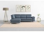 Ecksofa SIT & MORE "Cabrio L-Form, B: 274 cm, mit Sitztiefen-, Arm- & Kopfteilverstellung", blau (graublau), B:274cm H:87cm T:230cm, Sofas, Ecksofa, 3 Nierenkissen, Federkern, optional Schlaffunktion und Stauraum
