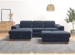 Ecksofa HOME AFFAIRE "Dundee L-Form", blau (graublau), B:264cm H:86cm T:170cm, Sofas, Ecksofa, wahlweise mit Kopfteilverstellung und zusätzlich mit Schlaffunktion