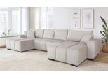 Wohnlandschaft HOME AFFAIRE "Bello U-Form, B: 347 cm", beige, B:347cm, 100% Polyester, Sofas, Wohnlandschaft, Schlaffunktion, Bettkasten & 2 Zierkissen, Federkern