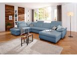 Wohnlandschaft OTTO HOME "Mauritius U-Form", blau (hellblau), B:354cm T:232cm, Struktur fein (100% Polyester);Luxus-Microfaser Lederoptik (100% Polyester);Soft clean (98% Polyester, 2% Polyamid), Sofas, Wohnlandschaft, mit Kopfteil- und Armlehnverstellung, wahlweise mit Schlaffunktion