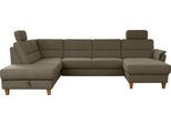 Wohnlandschaft HOME AFFAIRE "Palmera U-Form, B: 308 cm, große Stoff + Leder Auswahl", grün (oliv), B:308cm H:89cm T:212cm, 100% Polyester;Struktur (100% Polyester);Luxus-Microfaser in Lederoptik (100% Polyester), Sofas, Wohnlandschaft, mit Schlaffunktion & Bettkasten, Federkern, XXL-Wohnlandschaft