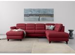 Wohnlandschaft SIT & MORE "Mellum U-Form", rot (bordeaux), B:306cm H:87cm T:212cm, 100% Polyester, Sofas, Wohnlandschaft, Federkern, wahlweise mit Schlaffunktion, Stauraum und Armteilfunktion