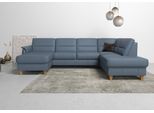 Wohnlandschaft HOME AFFAIRE "Palmera U-Form, B: 308 cm, große Stoff + Leder Auswahl", blau (grau, blau), B:308cm H:89cm T:212cm, Luxus-Microfaser (100% Polyester);Struktur (100% Polyester);Luxus-Microfaser in Lederoptik (100% Polyester), Sofas, Wohnlandschaft, optional Schlaffunktion & Bettkasten, Federkern, XXL-Wohnlandschaft