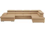Wohnlandschaft SIT & MORE "Valantine U-Form, B: 349 cm", braun (cappuccino), B:349cm H:73cm T:226cm, NaturLEDER;Spannstoff, Sofas, Wohnlandschaft, mit Arm- & Kopfteilverstellung, optional mit Schlaffunktion