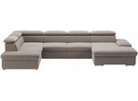 Wohnlandschaft SIT & MORE "Valantine U-Form, B: 349 cm", grau (stone), B:349cm H:73cm T:226cm, 100% Polyester, Sofas, Wohnlandschaft, mit Arm- & Kopfteilverstellung, optional mit Schlaffunktion