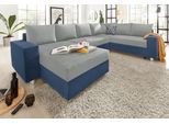Wohnlandschaft COLLECTION AB "Paris U-Form, B: 310 cm", blau (blau, hellgrau), B:310cm H:85cm T:212cm, Kunstleder SOFTLUX / Struktur (100% Polyester);Microfaser PRIMABELLE (100% Polyester);Zierkissen: 100% Polyester;Microfaser PRIMABELLE (100% Polyester) / Struktur (100% Polyester), Sofas, Wohnlandschaft, Zierkissen & Federkern, optional Schlaffunktion & Bettkasten