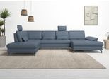 Wohnlandschaft OTTO HOME "Costello U-Form, B: 363 cm mit Sitztiefen-, Armteilverstellung &", blau (graublau), B:363cm H:89cm T:223cm, Luxus-Microfaser (90% Polyester, 10% Polyamid);Samtoptik (100% Polyester), Sofas, Wohnlandschaft, 3 Nierenkissen, optional Schlaffunktion & Bettkasten