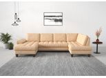Wohnlandschaft SIT & MORE "Westham U-Form", braun (macciato), B:338cm H:88cm T:172cm, 100% Polyester, Sofas, Wohnlandschaft, wahlweise mit Schlaffunktion, Bettkasten, Sitztiefenverstellung