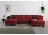 Wohnlandschaft SIT & MORE "Belluci U-Form", rot (bordeaux), B:321cm H:85cm T:195cm, Sofas, Wohnlandschaft, Kopfteilverstellung und Federkern, wahlweise mit Schlaffunktion