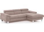 Ecksofa COTTA "Komaris L-Form, B: 244 cm", mud, B:244cm H:72cm T:166cm, Microfaser PRIMABELLE (100% Polyester);Kunstleder SOFTLUX(100%Polyurethan);Feinstruktur (100% Polyester);Kunstleder SOFTLUX/Struktur (100%Polyurethan, 90%Polyester, 10% Polyacryl), Sofas, Ecksofa, mit Kopfteilverstellung, optional Schlaffunktion, Bettkasten & Licht