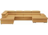 Wohnlandschaft SIT & MORE "Valantine U-Form, B: 349 cm", gelb (curry), B:349cm H:73cm T:226cm, Sofas, Wohnlandschaft, mit Arm- & Kopfteilverstellung, optional mit Schlaffunktion