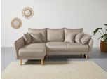 Ecksofa HOME AFFAIRE "Granbo L-Form, B: 240 cm", beige, B:240cm H:95cm T:170cm, 100% Polyester, Sofas, Ecksofa, Schlaffunktion, Bettkasten, Taschen & 5 Zierkissen, Federkern