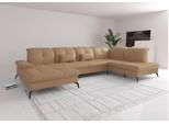 Wohnlandschaft SIT & MORE "Amica, U-Form, inkl. Sitztiefenverstellung und Armteilverstellung", beige (cappuccino), B:357cm H:90cm T:231cm, Sofas, Wohnlandschaft, wahlweise mit Kopfteilverstellung, Schlaffunktion und Bettkasten