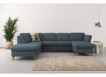 Wohnlandschaft HOME AFFAIRE "Trelleborg U-Form", blau (blaugrau), B:307cm H:86cm T:213cm, 100% Polyester, Sofas, Wohnlandschaft, Federkern-Polsterung, wahlweise mit Schlaffunktion und Stauraum