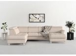 Wohnlandschaft SIT & MORE "Marano U-Form", beige (creme), B:304cm T:216cm, 100% Polyester, Sofas, Wohnlandschaft, inklusive Kopfteilverstellung, optional Schlaffunktion & Bettkasten