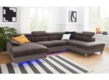 Wohnlandschaft COTTA "Komaris U-Form, B: 320 cm", braun (mud, braun), B:320cm, Microfaser PRIMABELLE (100% Polyester);Kunstleder SOFTLUX;Feinstruktur (100% Polyester);Kunstleder SOFTLUX/Struktur (100% Polyester);NaturLEDER, Sofas, Wohnlandschaft, mit Kopfteilverstellung, optional Schlaffunktion, Bettkasten & Licht