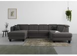 Wohnlandschaft SIT & MORE "Belluci U-Form", grau (fango), B:321cm H:85cm T:195cm, Sofas, Wohnlandschaft, Kopfteilverstellung und Federkern, wahlweise mit Schlaffunktion