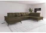 Wohnlandschaft SIT & MORE "Amica, U-Form, inkl. Sitztiefenverstellung und Armteilverstellung", grün (olive), B:357cm H:90cm T:231cm, Sofas, Wohnlandschaft, wahlweise mit Kopfteilverstellung, Schlaffunktion und Bettkasten