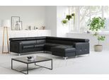 Wohnlandschaft COTTA "Sammy U-Form, B: 304 cm", schwarz, B:304cm H:74cm T:240cm, NaturLEDER, die Rückseite ist mit schwarzem und die Liegefläche der Bettfunktion ist mit beigem Spannstoff bezogen, Sofas, Wohnlandschaft, Kopfteilverstellung, optional Schlaffunktion & Bettkasten