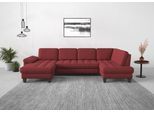 Wohnlandschaft SIT & MORE "Westham U-Form", rot (bordeaux), B:338cm H:88cm T:172cm, 100% Polyester, Sofas, Wohnlandschaft, wahlweise mit Schlaffunktion, Bettkasten, Sitztiefenverstellung