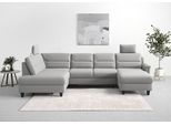 Wohnlandschaft SIT & MORE "Farö U-Form", grau, B:325cm H:90cm T:187cm, Sofas, Wohnlandschaft, inklusive Federkern, wahlweise mit Schlaffunktion und Bettkasten