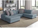Wohnlandschaft SIT & MORE "Luxor U-Form", blau (hellblau), B:329cm H:82cm T:224cm, Luxus-Microfaser ALTARA NUBUCK (100% Polyester);Soft clean (98% Polyester, 2% Polyamid);Struktur fein (100% Polyester), Sofas, Wohnlandschaft, wahlweise mit Schlaffunktion, Bettkasten und Kopfteilverstellung