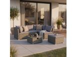 Gardenson , Grau , Metall, Kunststoff, Glas, Textil , Füllung: Schaumstoff,Schaumstoff , L-Form, links montierbar, rechts montierbar , 190x40x181 cm , Tisch mit Glasplatte ,
