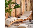 Ambia Garden Gartenliege, Akazie, Beige, Holz, Kunststoff, Akazie, vollmassiv, Füllung: Schaumstoff, 170x55x54 cm, Gartenmöbel, Gartenliegen