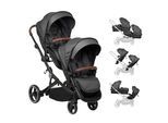 Zwillings-Kombikinderwagen BABYGO "Twinner Set, Grey melange", Baby, grau (grau melange), Aluminium, Polyester, Kinderwagen Zwillings-Kombikinderwagen, inkl. 2 Regenhauben, Wickeltasche