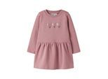 Minikleid NAME IT "NMFNIBO LS SWEAT DRESS BRU", Mädchen, Gr. 104, N-Gr, rosa (lilas), Obermaterial: 60% Baumwolle, 40% Polyester, bedruckt, regular fit kurz, Rundhals, Kleider Minikleid, Baumwollmischung, regular fit