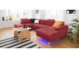 Wohnlandschaft COTTA "Komaris U-Form, B: 320 cm", rot, Sofas, Kinder, B/H/T: 320cm, Leder PAMPAS, Ottomane links,mit Bettfunktion,mit Bettkasten,mit RGB-LED-Beleuchtung,mit Kopfteilverstellung, Microfaser PRIMABELLE (100% Polyester);Kunstleder SOFTLUX;Feinstruktur (100% Polyester);Kunstleder SOFTLUX/Struktur (100% Polyester);NaturLEDER, Wohnlandschaft, mit Kopfteilverstellung, optional Schlaffunkt