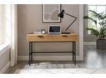 Schreibtisch SALESFEVER "Visby Design-Schreibtisch für effizientes Arbeiten", beige (natur, schwarz, schwarz, natur), B:120cm H:75cm T:60cm, MDF, Eiche Echtholzfurnier, Metall (Eisen), Tische, Schreibtisch, Eiche Echtholzfurnier