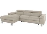 Ecksofa COTTA "Komaris L-Form,B:244cm, inkl. Kopfteilverstellung, Wellenunterfederung", grau, Sofas, B/H/T: 244cm x 72cm x 166cm, Leder PAMPAS, Recamiere links, ohne Bettfunktion,ohne Bettkasten,ohne RGB-LED-Beleuchtung, Microfaser PRIMABELLE (100% Polyester);Kunstleder SOFTLUX(100%Polyurethan);Feinstruktur (100% Polyester);Kunstleder SOFTLUX/Struktur (100%Polyurethan, 90%Polyester, 10% Polyacryl)