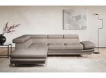 Ecksofa COTTA "Enterprise L-Form, B: 277 cm", grau, Sofas, B/H/T: 277cm x 91cm x 104cm, Leder PAMPAS, Ottomane links, ohne Bettfunktion,mit Kopfteilverstellung,mit Armteilverstellung, Softlux-Kunstleder;Luxus-Kunstleder, Ecksofa, Arm- & Kopfteilverstellung, optional Schlaffunktion, B:277cm H:91cm T:104cm
