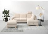 Ecksofa HOME AFFAIRE "Summer L-Form", beige (creme), B:236cm H:91cm T:170cm, 100% Polyester, Sofas, Ecksofa, mit Ottomane, wahlweise mit Schlaffunktion und Bettkasten, Cord-Bezug