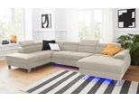 Wohnlandschaft COTTA "Komaris U-Form, B: 320 cm", grau, Sofas, Kinder, B/H/T: 320cm, Leder PAMPAS, Ottomane links,mit Bettfunktion,mit Bettkasten,mit RGB-LED-Beleuchtung,mit Kopfteilverstellung, Microfaser PRIMABELLE (100% Polyester);Kunstleder SOFTLUX;Feinstruktur (100% Polyester);Kunstleder SOFTLUX/Struktur (100% Polyester);NaturLEDER, Wohnlandschaft, mit Kopfteilverstellung, optional Schlaffunk