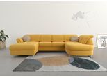 Wohnlandschaft SIT & MORE "Apulia U-Form", gelb (mustard), B:304cm H:78cm T:192cm, Webstoff (100% Polyester);Struktur weich (90% Polyester, 10% Polyamid);Luxus-Microfaser Euphoria (100% Polyester), Sofas, Wohnlandschaft, wahlweise Schlaffunktion, Bettkasten und Kopf- und Armteilverstellung