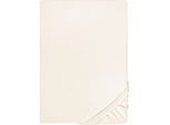 Spannbettlaken BIBERNA "THEA Baumwoll-Jersey mit Elasthan, 160 g/m²", beige (natur), 1 Stk., Jersey-Elasthan, 120-130x200-220 25cm, Jersey-Elasthan, Obermaterial: 97% Baumwolle, 3% Elasthan, Bettlaken, Spannbettlaken, Bettlaken für Matratzen bis 25 cm Höhe, pflegeleicht, bügelfrei
