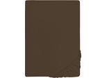 Spannbettlaken BIBERNA "THEA Baumwoll-Jersey mit Elasthan, 160 g/m²", braun (topas, mocca), 1 Stk., Jersey-Elasthan, 180-200x200-220 25cm, Jersey-Elasthan, Obermaterial: 97% Baumwolle, 3% Elasthan, Bettlaken, Spannbettlaken, Bettlaken für Matratzen bis 25 cm Höhe, pflegeleicht, bügelfrei
