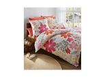 Bettwäsche HEINE HOME Gr. 1, pink (weiß, fuchsia, bedruckt), B/L: 135cm x 200cm, Mako-Satin,Mako-Satin, B/L: 80cm x 80cm, 2 Stk., Mako-Satin;Mako-Satin, 100% Baumwolle, Bettwäsche, Bettwäsche