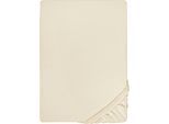Spannbettlaken BIBERNA "THEA Baumwoll-Jersey mit Elasthan, 160 g/m²", grau (kitt), 1 Stk., Jersey-Elasthan, 120-130x200-220 25cm, Jersey-Elasthan, Obermaterial: 97% Baumwolle, 3% Elasthan, Bettlaken, Spannbettlaken, Bettlaken für Matratzen bis 25 cm Höhe, pflegeleicht, bügelfrei