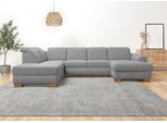 Wohnlandschaft HOME AFFAIRE "Dundee U-Form", grau (steel), B:338cm H:86cm T:219cm, Flachgewebe (100% Polyester), Sofas, Wohnlandschaft, wahlweise mit Kopfteilverstellung und zusätzlich mit Schlaffunktion