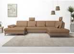 Wohnlandschaft OTTO HOME "Costello U-Form, B: 363 cm mit Sitztiefen-, Armteilverstellung &", braun (cappucino), B:363cm H:89cm T:223cm, Luxus-Microfaser (90% Polyester, 10% Polyamid);Samtoptik (100% Polyester), Sofas, Wohnlandschaft, 3 Nierenkissen, optional Schlaffunktion & Bettkasten