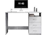 Schreibtisch BEGA OFFICE "Adria, Computertisch", grau (beton, weiß), B:123cm H:77cm T:50cm, Tische, Schreibtisch, Schubkästen rechts oder links montierbar, Breite 123 cm